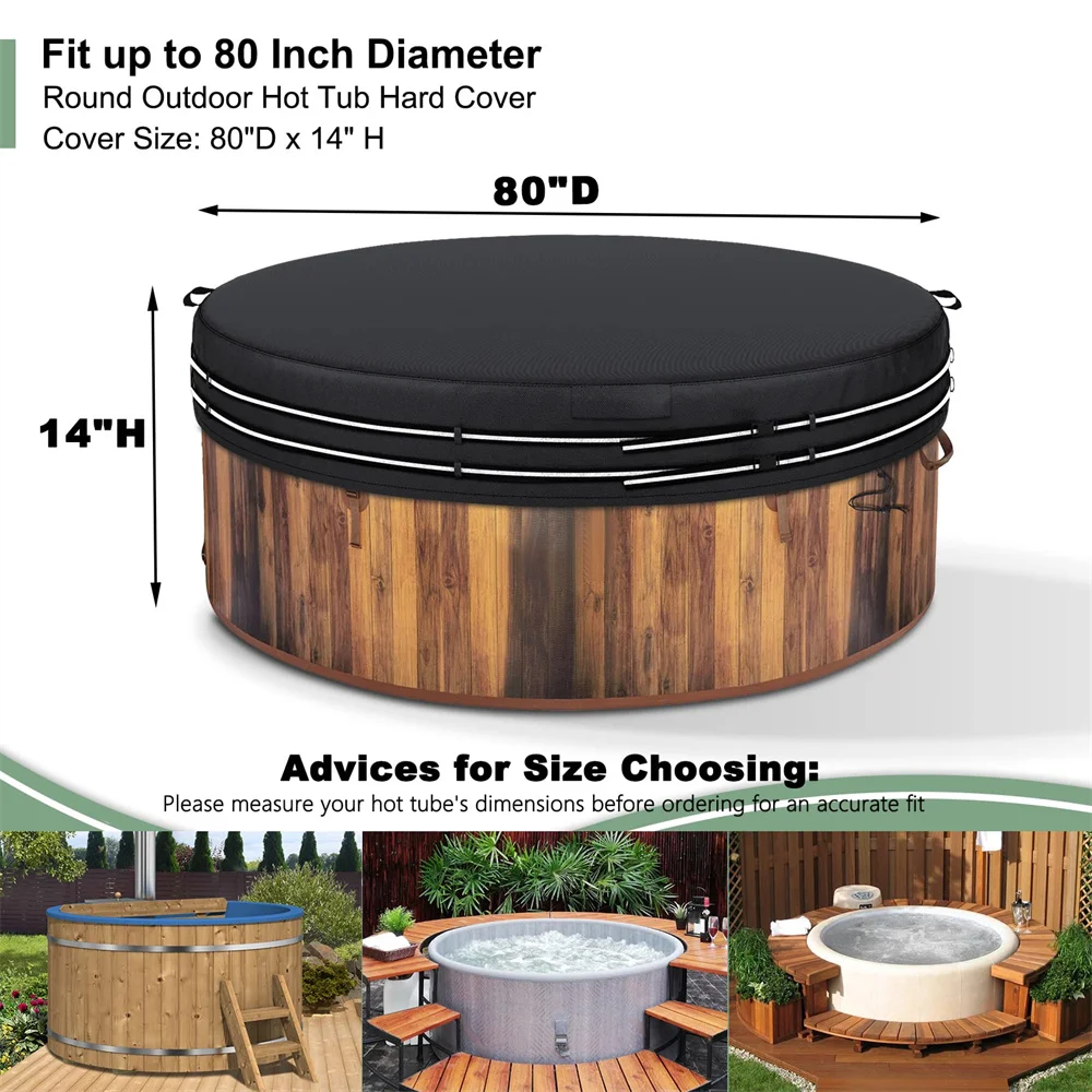 BEELAND 600D Heavy Duty Hot Tub Cover Round Outdoor Patio Waterproof SPA Covers With Straps