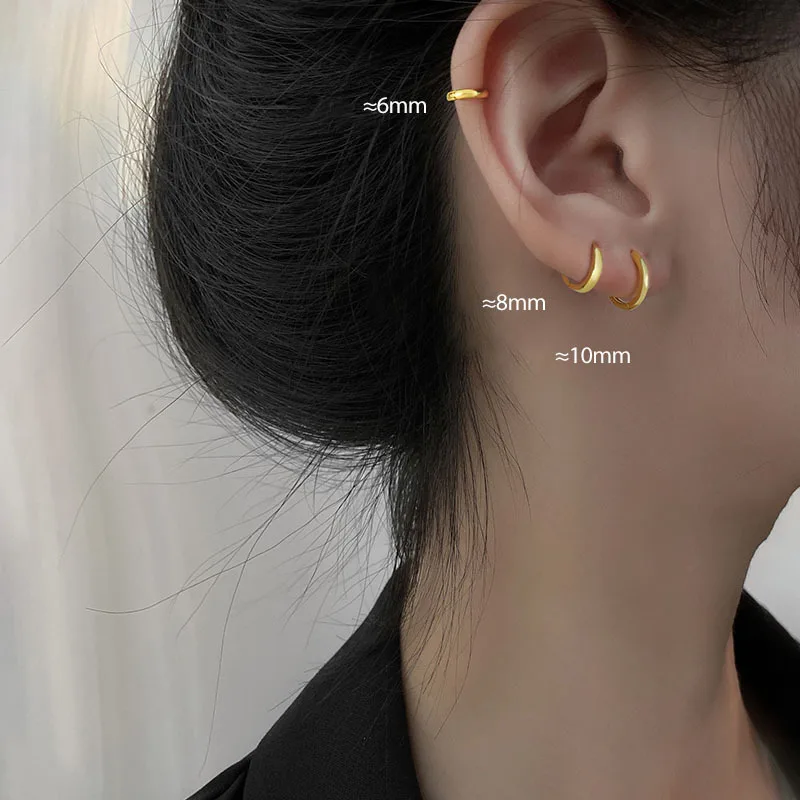 real gold plated gold rose gold 6/8/10/12/15mm small 925 steering earring minimalist hoops earrings