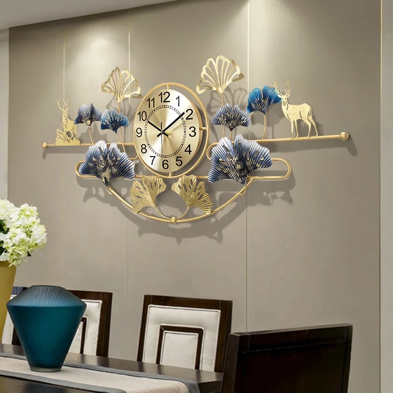 European Creative Ginkgo Clock Personality Clock Living Room Home Wall Hanging Restaurant Decorative Wall Clocks