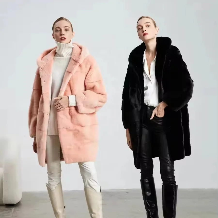 2024 women  luxury  european natural  mink  fur overcoat   winter  mink fur long  coat