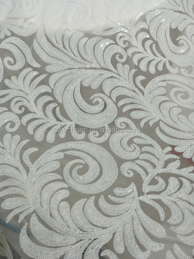 Customized Size White Round Lace Sequins Wedding Table Cloth