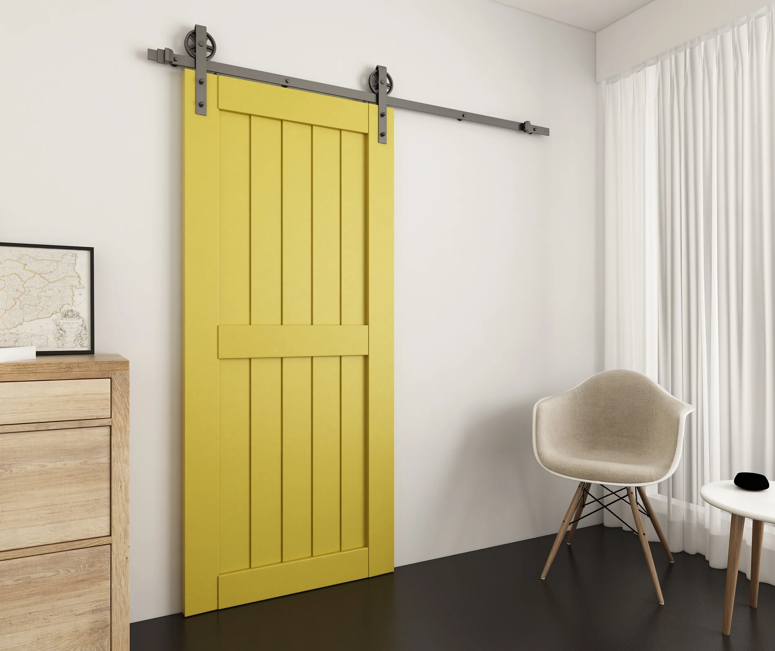 6 ft./72 in. Black Rustic Non-Bypass Sliding Barn Door Hardware Kit Spoke Wheel Design Roller for Single Door