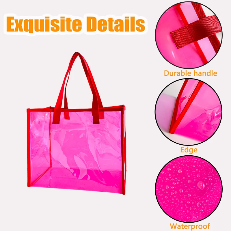 New style pure colour pvc tote beach bag pvc summer beach bags Custom clear tote bags transparent for with woven handle