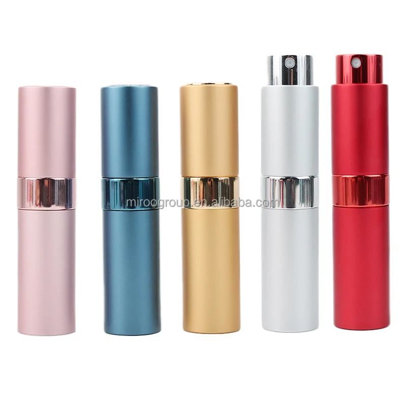 New twist up 8ml metal aluminum small rotating refillable perfume atomizer spray bottle