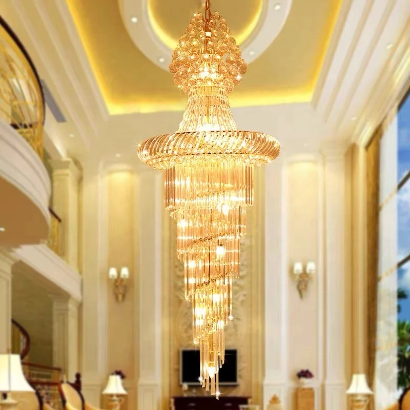 Energy Saving Light Source and Gold Empire Long Crystal Chandelier Stair Light For Villas Hotel Lobby Lighting