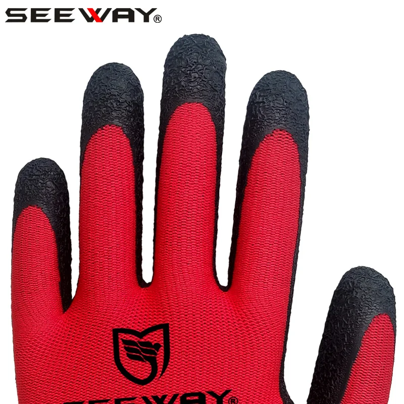 Seeway 13g Red Latex Coated Crinkle Safety Work Gloves