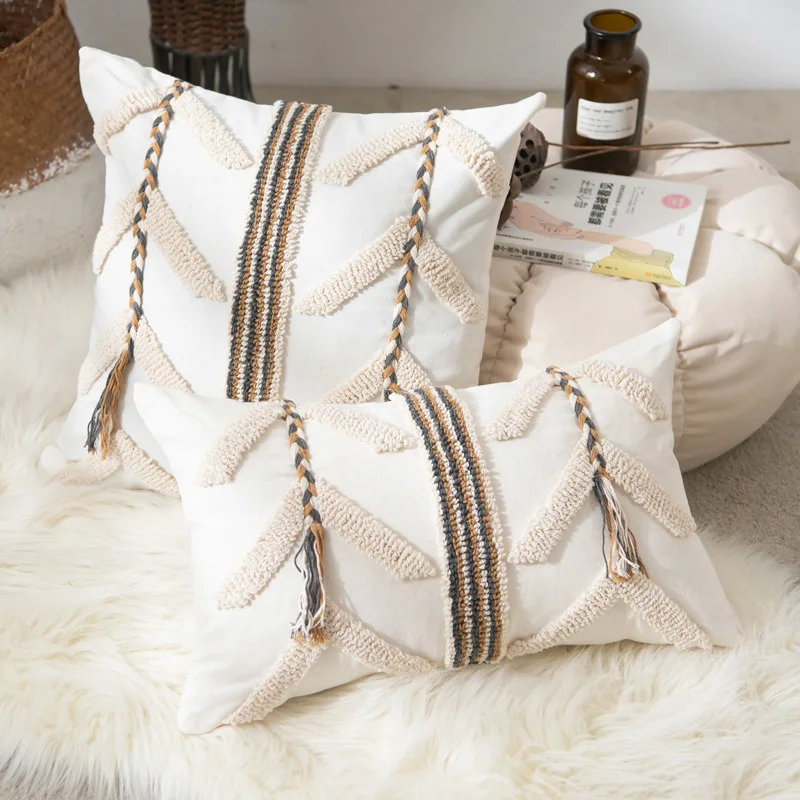 Home Decorative Modern Boho Type Tufted Pillow Case Farmhouse Tufted Cotton Cushion Cover Boho Throw Pillow Cover