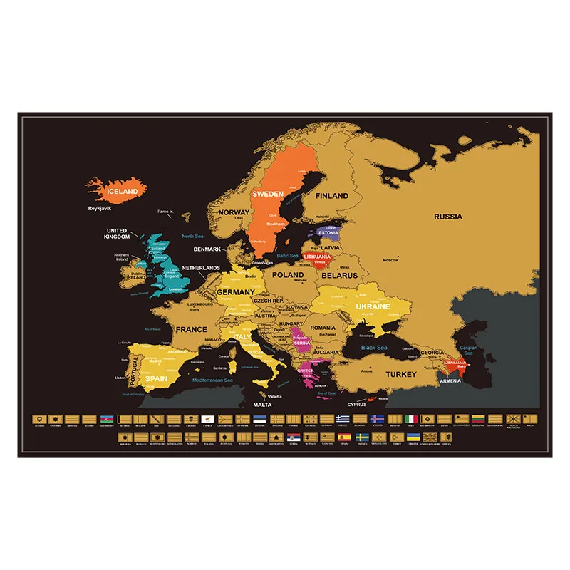 Factory Supply Size 17 x11 inches Stock Scratch Off Europe Map With Round Tube