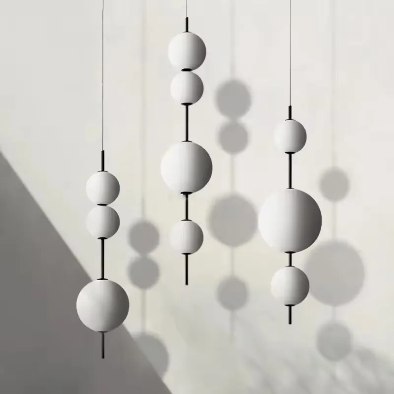 Creative Modern Nordic Hanging Suspension Lamps Black Metal Ceiling Chandeliers Round Glass LED Indoor Pendant Light