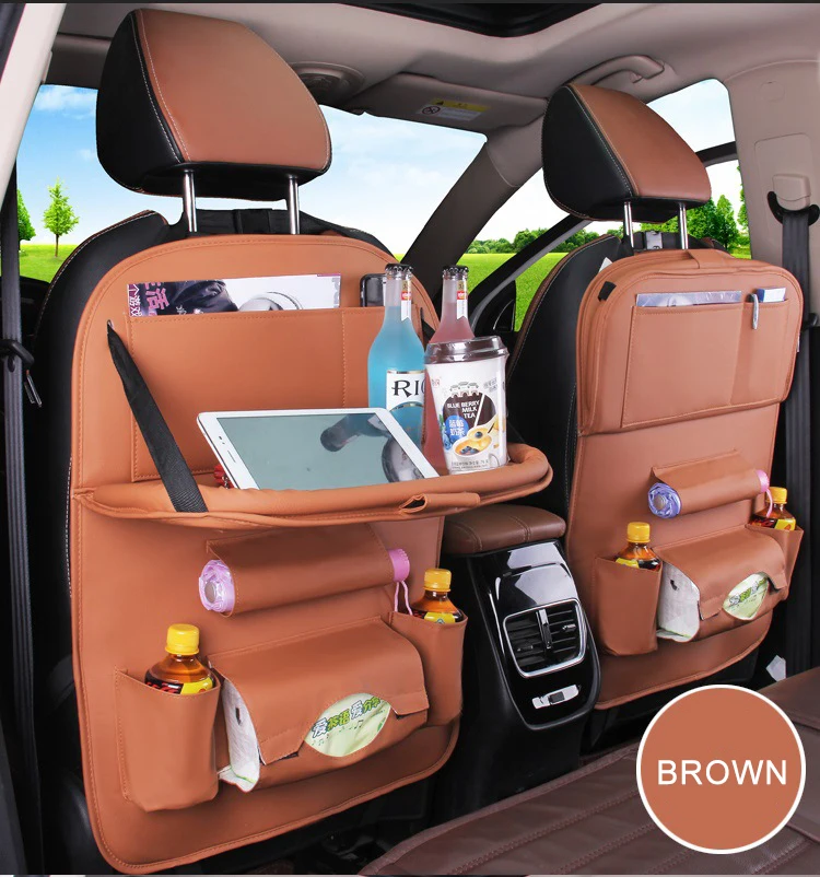 
Multifunction Back Seat Leather Car Backseat Hanging Storage Organizer Bag with Touch Screen Tablet Holder 