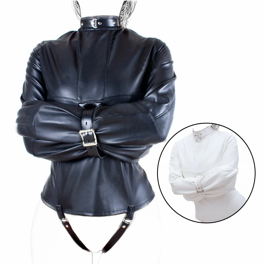 Free Custom Box - Pu Leather Straitjacket Bondage Restraint Open Crotch Straight Jacket Bdsm Fetish Gimp Cosplay Costume Toy