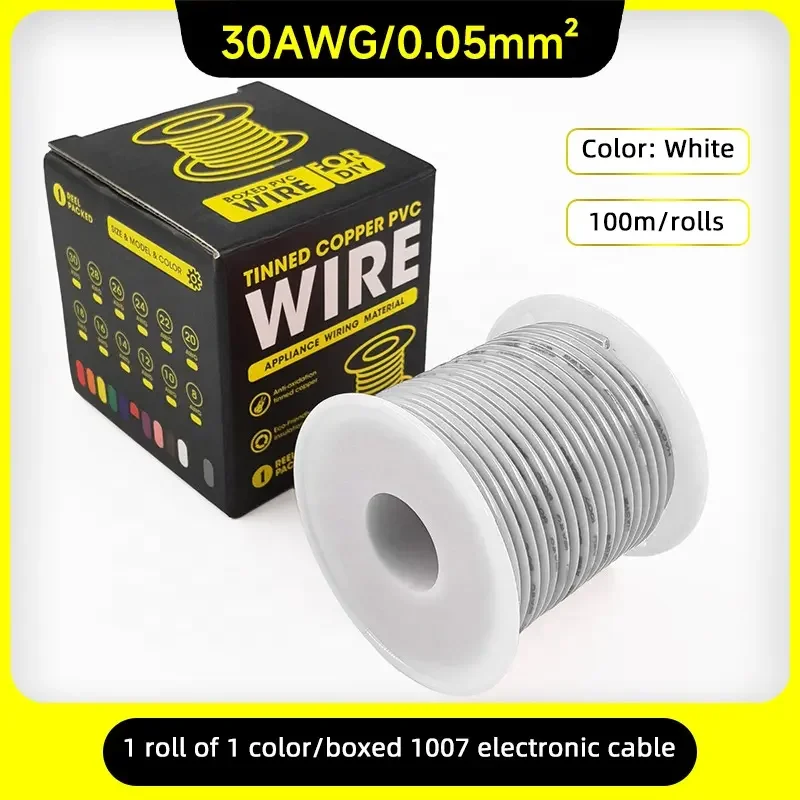 1007 30AWG Tin-Plated Copper Electrical Equipment Internal Electronic Wire Conductor 100 Meters Per Roll