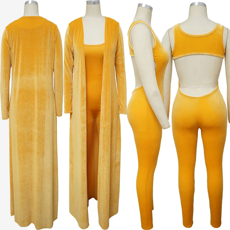 Elegant Velvet Two Piece Jumpsuit Set Long Sleeve Cardigan Strapless Romper Autumn Outdoor Suit