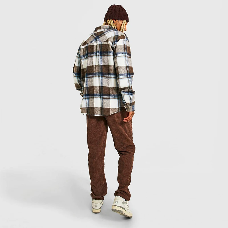 Autumn Casual Dark Color Plaid Pattern Flannel Nice Trending Full Sleeve Polyester Spandex Check Shirts For Men Street Wear