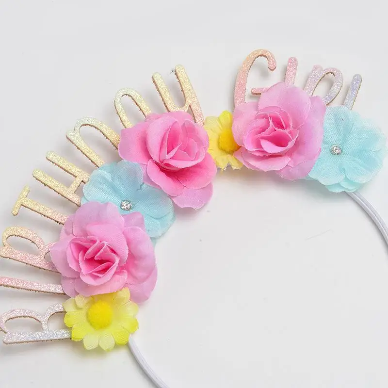 Creative Happy Birthday Letter Headband Children Cute Headband Party Hair Accessories Color Simulation Flower Led Easter 10 Pcs