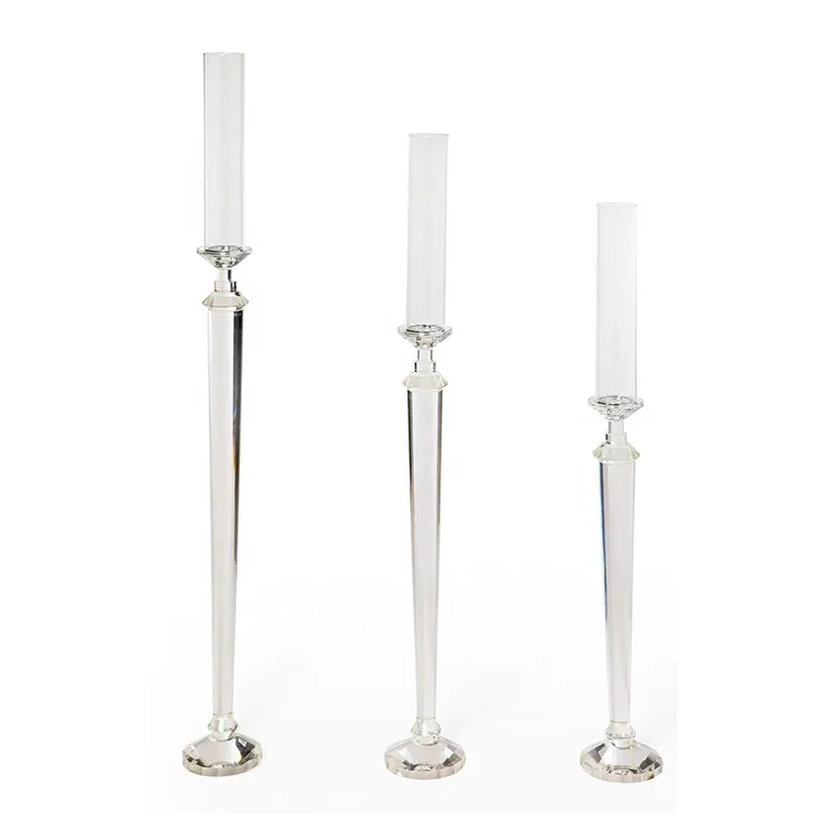 High Floor Standing Clear Black Chimeny Tube Long Stem Glass Crystal Wedding Pillar Votive Candle Holder
