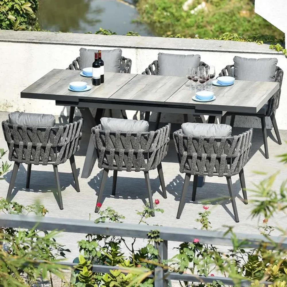 Luxury Outdoor Modern Table And Chairs Aluminum Rectangular Dining Table Set