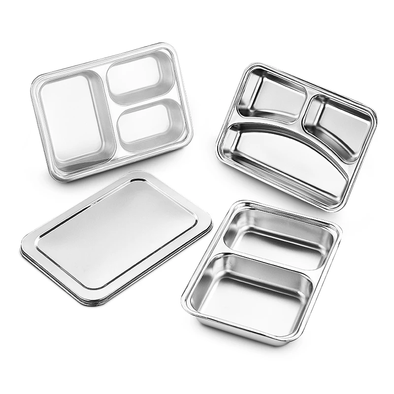 Fast food plate in school canteen / Hot selling Rectangular Electrolytic stainless steel fast food tray