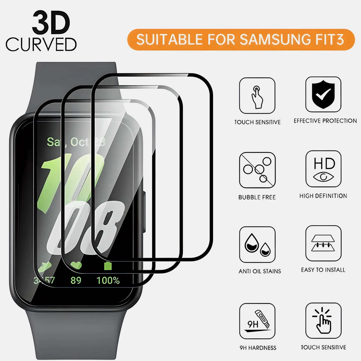 5D Protective Film for Samsung Galaxy Fit 3 Screen Protector Anti-scratch for Galaxy Fit3 Smartwatch Protector Not Glass