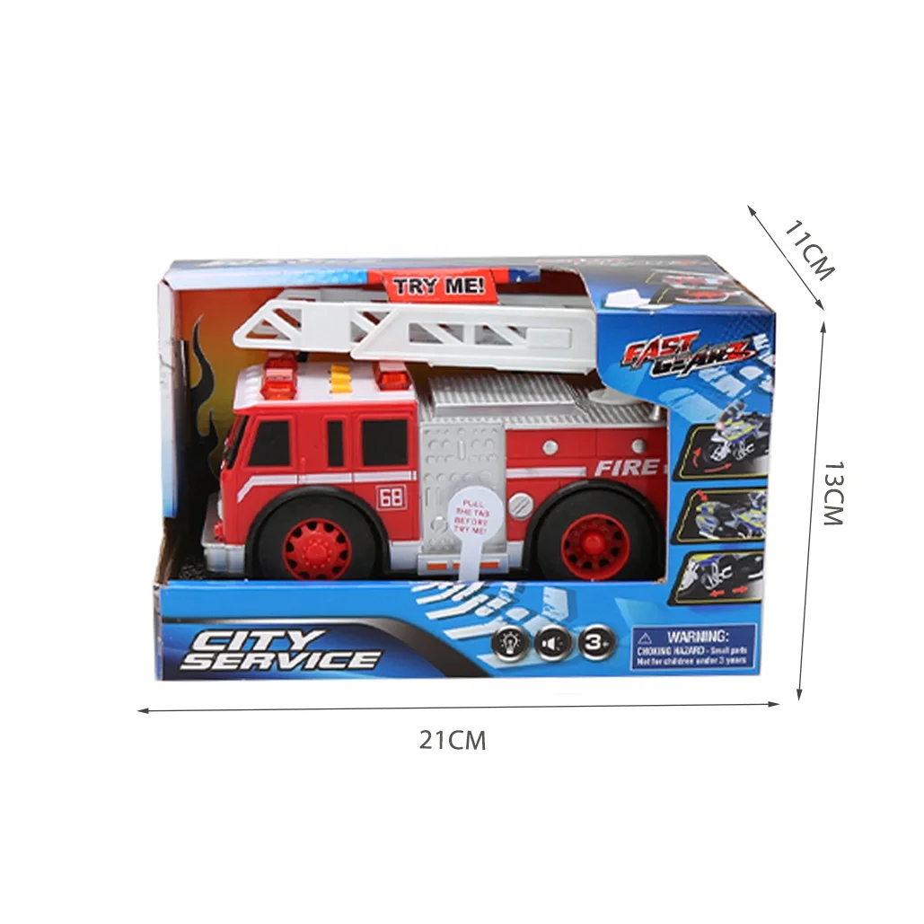 Kids Fire Truck Toy Friction Toy Vehicle Freewheel Fire Engine with Light and Sound, Red Fire Truck Toy with Ladder