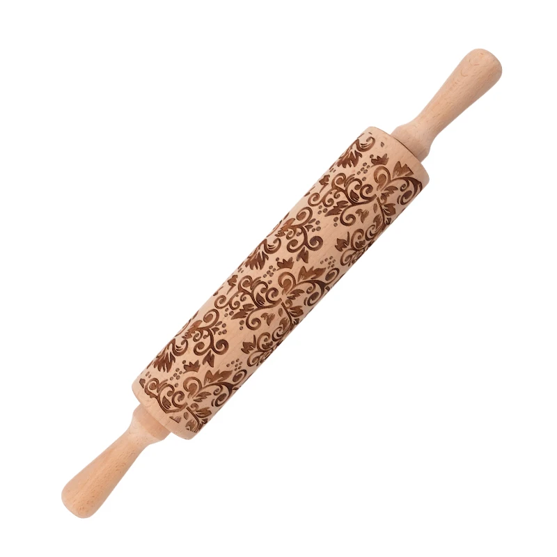 New Product Ideas Patterned Embossing Beech Wood Cookies Rolling Pin Wooden with Popular Price