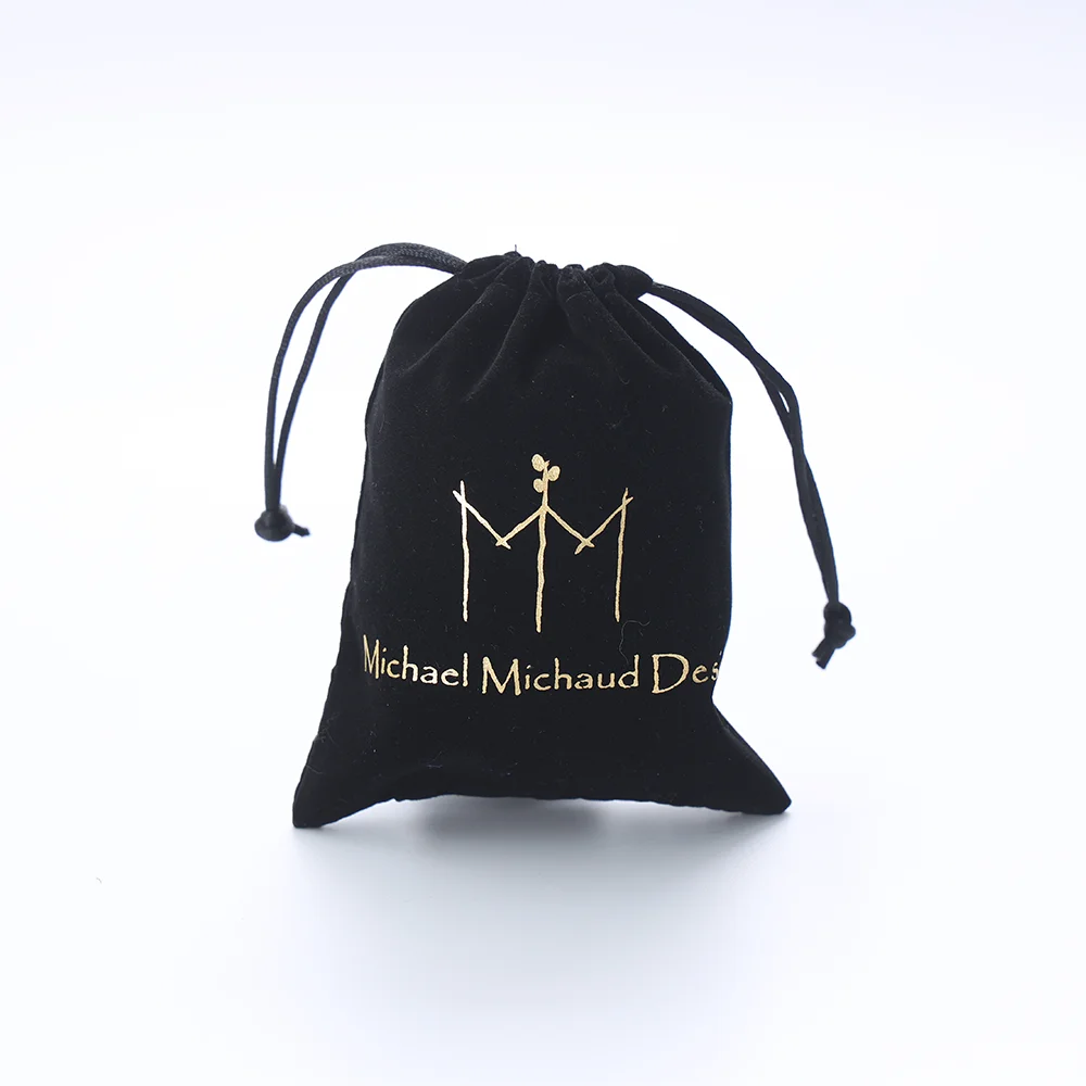 Hot Sale Wholesale Bronzing Logo Small Storage Bag Black Gift Jewelry Velvet Drawstring Pouch