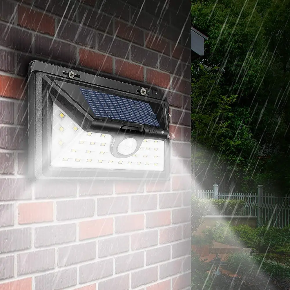 Waterproof Solar Rechargeable LED Garden Lamp Outdoor Polycarbonate Aluminum PIR Motion Sensor Night Security Wall Light