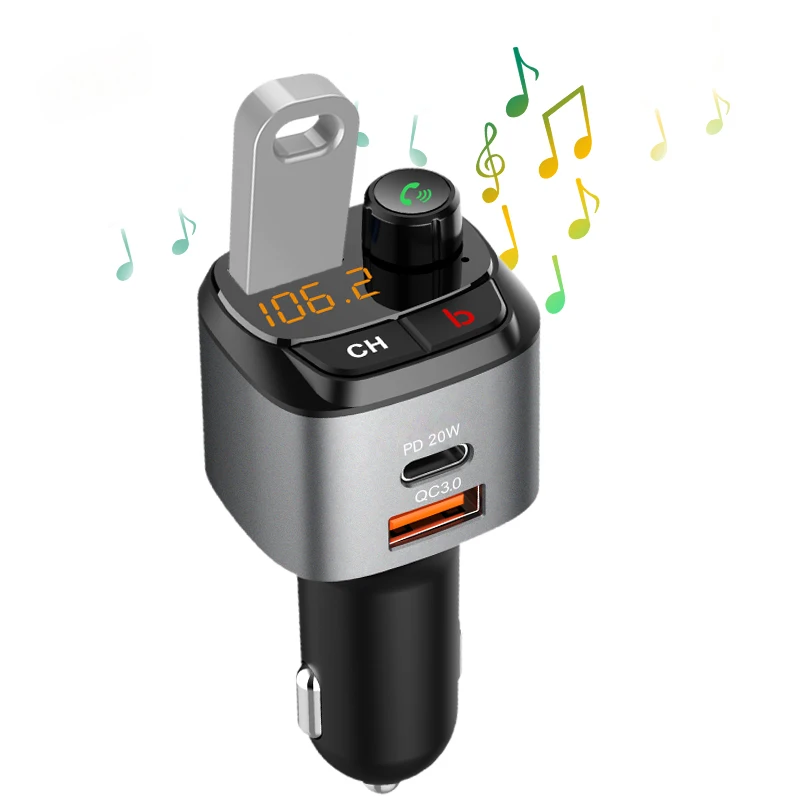 C68 Discount Item BT5.0 Car MP3 Player Bass Booster Support TF Card PD 20w QC3.0 Quick Charging Bluetooth Car Kit FM Transmitter