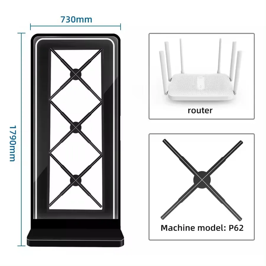 3D Hologram Display LED Fan 1*3 62cm Splicing with  Cabinet  Human Solution 3D Holographic Advertising Projector