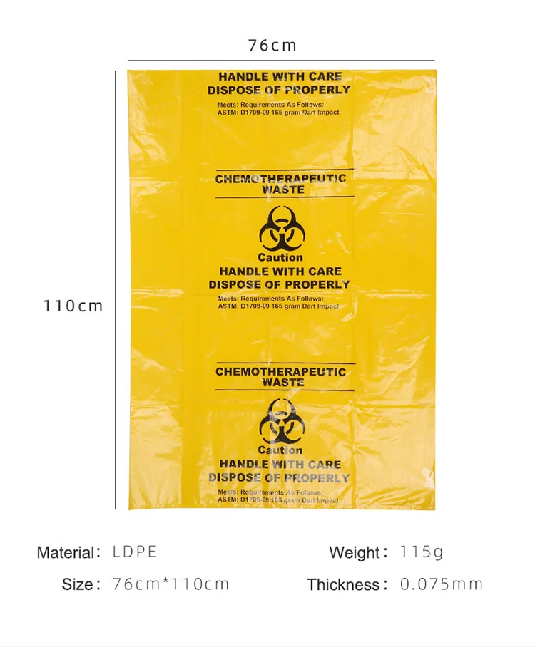 HDPE Autoclave Garbage Bag Medical Waste Bag Customized Biohazard Hospital Garbage Bag