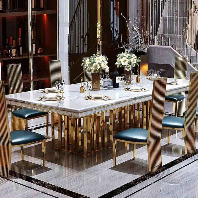 Great quality modern luixury 4 seaters 6 seaters 8 seaters home furniture goldenstainless steel dining tables and chairs