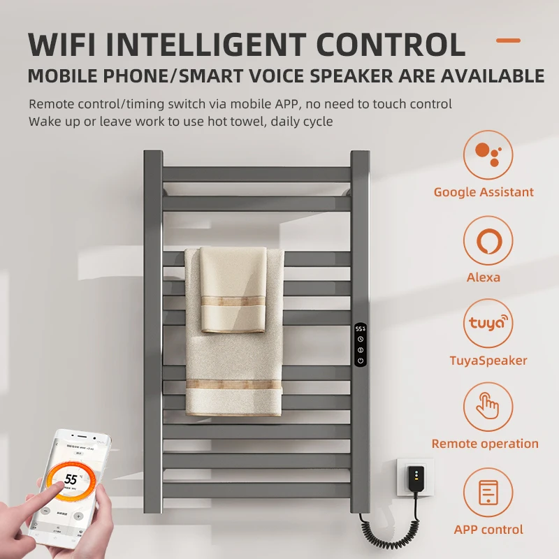 Bath Dryer Heated Towel Rail Bathroom Accessories Electric Smart Towel Warmer Rack With Timer Wall Mounted