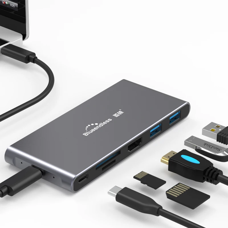 Type-C HUB 6 port  usb hub 4k with ssd 2tb M.2 sata case usb type c hub adapter for laptops
