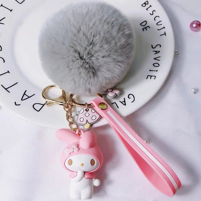 Cartoon Penguin frog rabbit keychains with fluffy rabbit fur ball key chain Women Girls bag pendant car keyring charm gifts