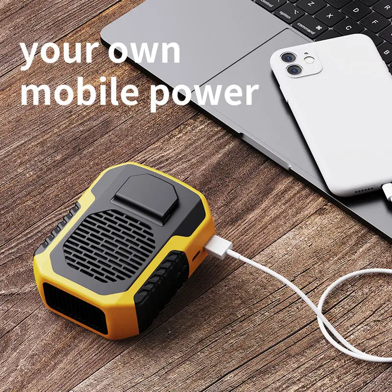 Outdoor Portable Rechargeable Fan 2000mAh Hanging Neck/Waist Fans 3 Wind Speed Mute Fan with Power Bank