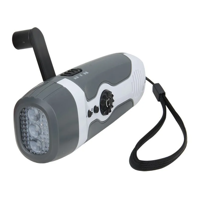 Emergency kit with hand cranked generator, radio, flashlight, alarm, mobile phone, rechargeable flashlight