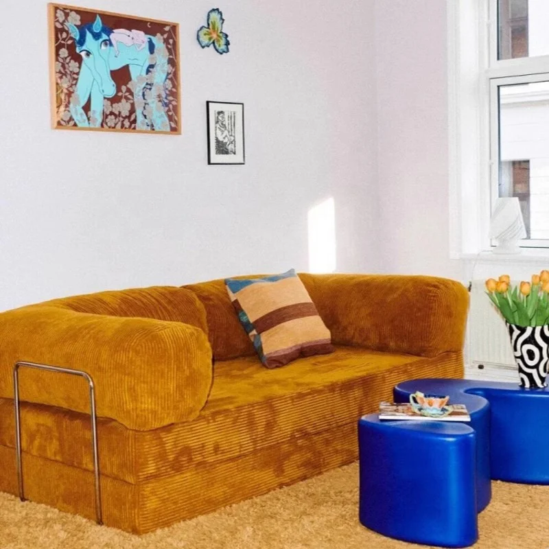 HJ HOME Living Room Apartment Corduroy Fabric Compressed Modular Sofa Indoor Couch Vacuum Compression fold Sofa Set