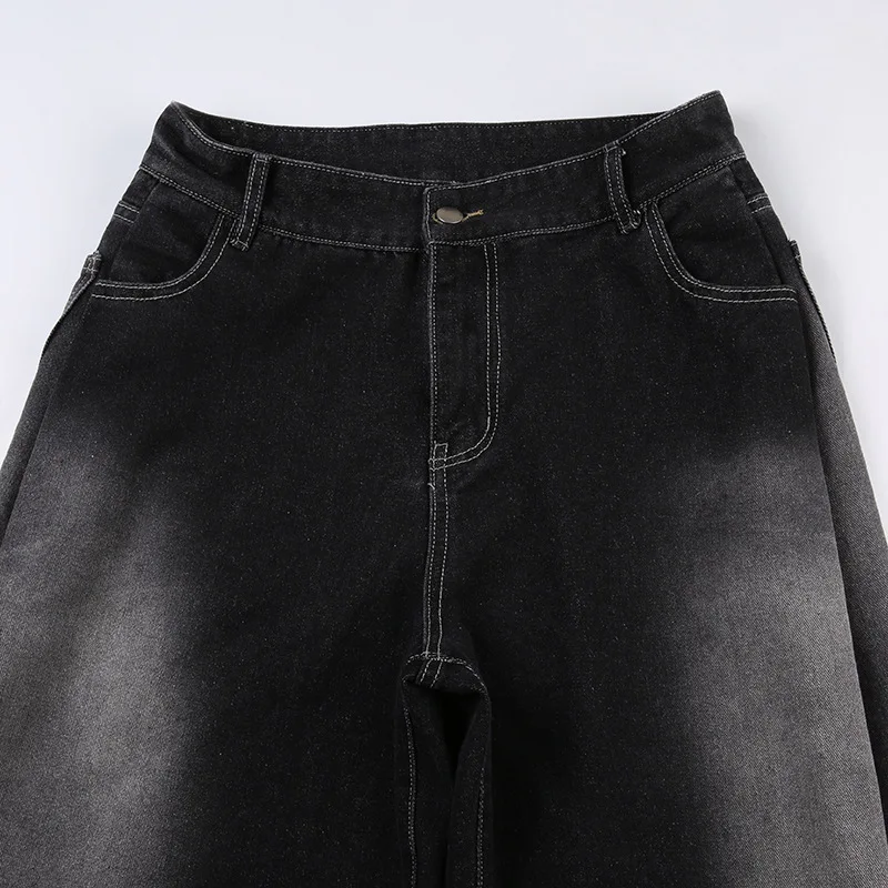 Hiphop Fashion Gradient Color Casual Street Wear Girl Long Wide Leg Loose Washed Denim Jeans Hip Hop Harem Pants Women Wholesale