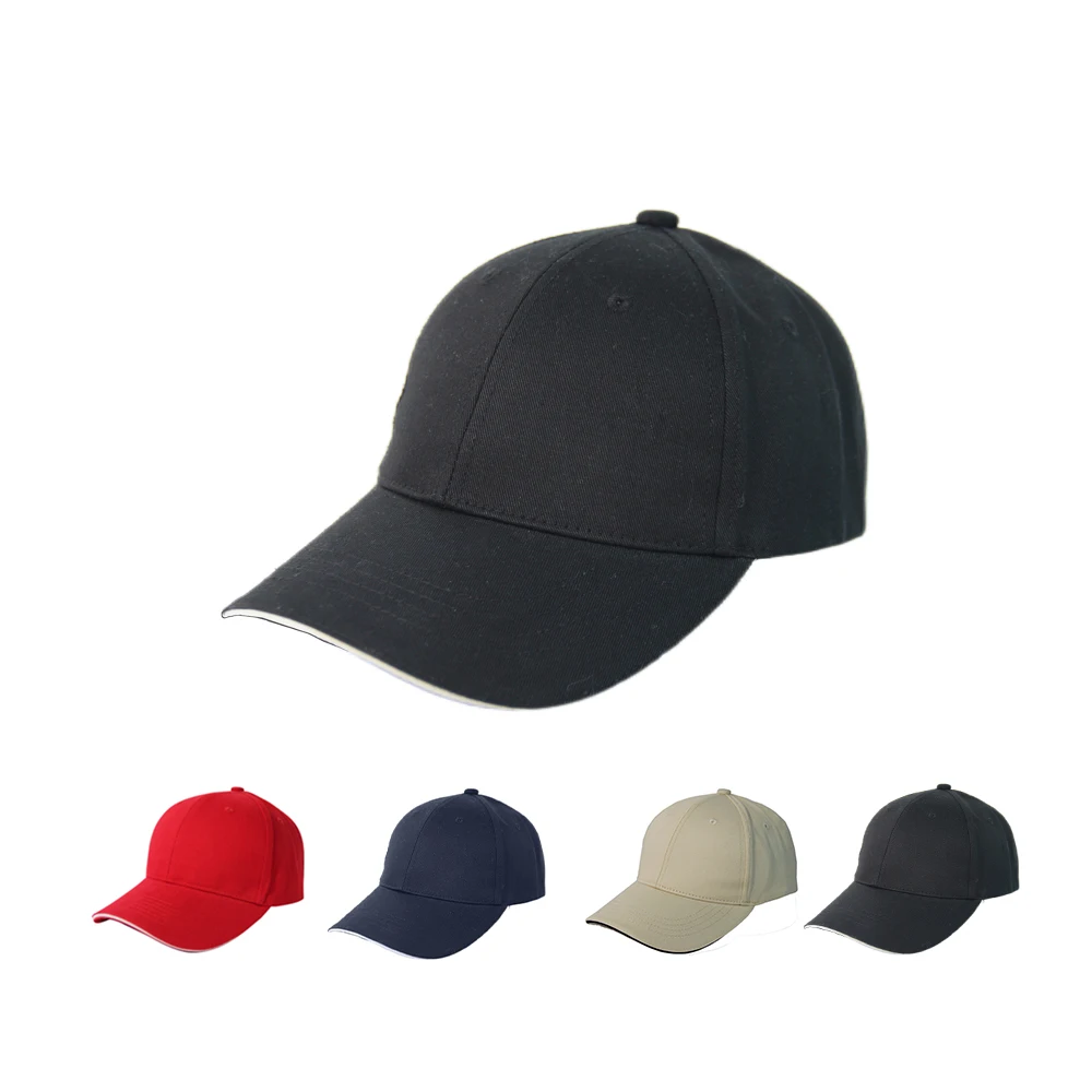 Promotional Hat Cap 6 Panel Plain Structured Blank Cotton Adjustable Baseball Caps With Sandwich Brim