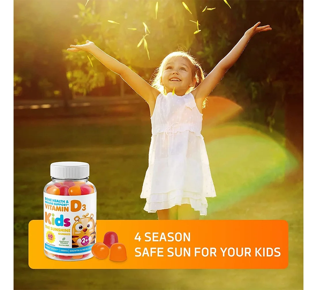 Private Label Sugar Free Vitamin D3 Gummies Bone Health Immune Support 60 Gummies For Kids Energy Boost Growth&Development