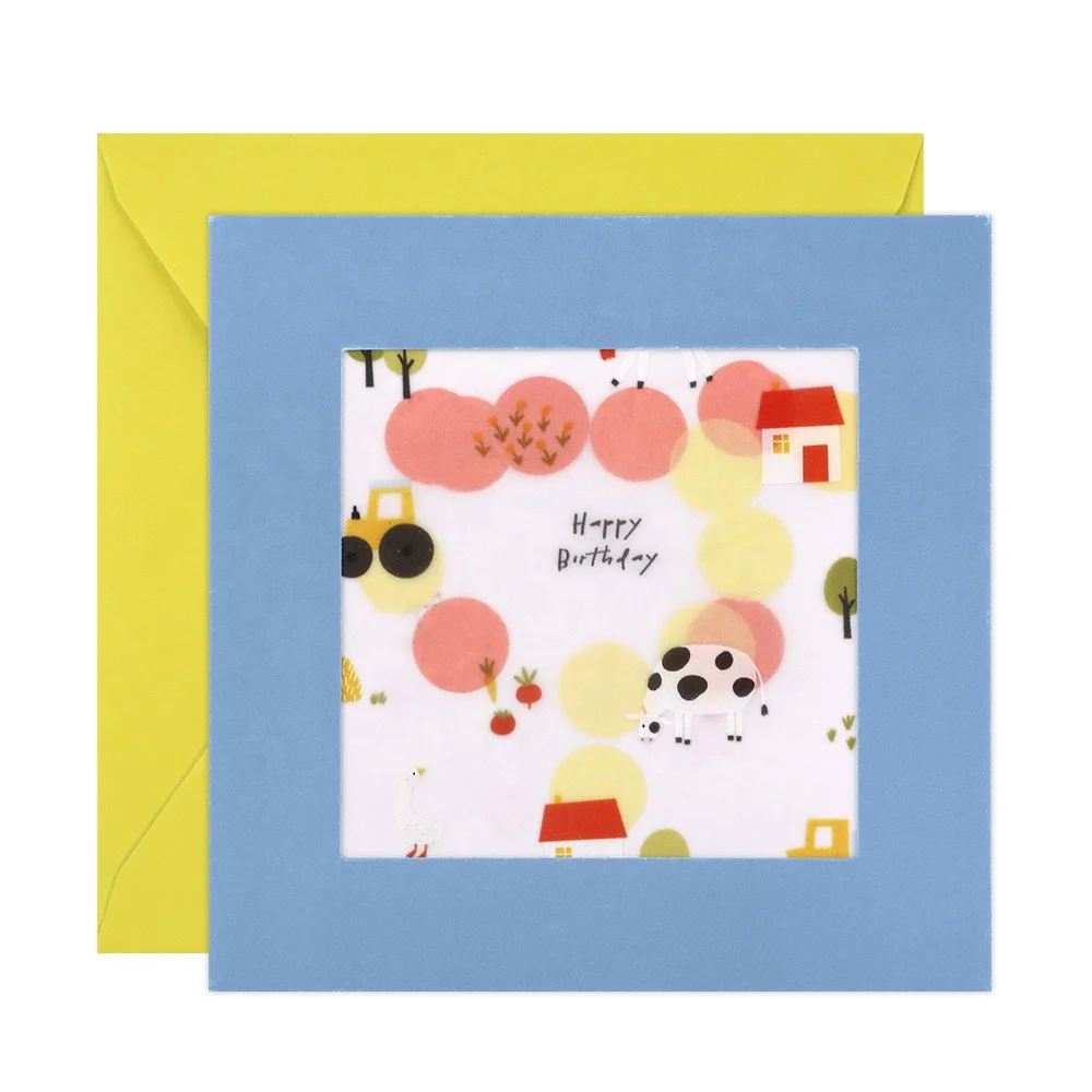New Creative Wholesale Hand Made Lovely Custom Printing Folding Blue Square Birthday Greeting Cards with Envelope