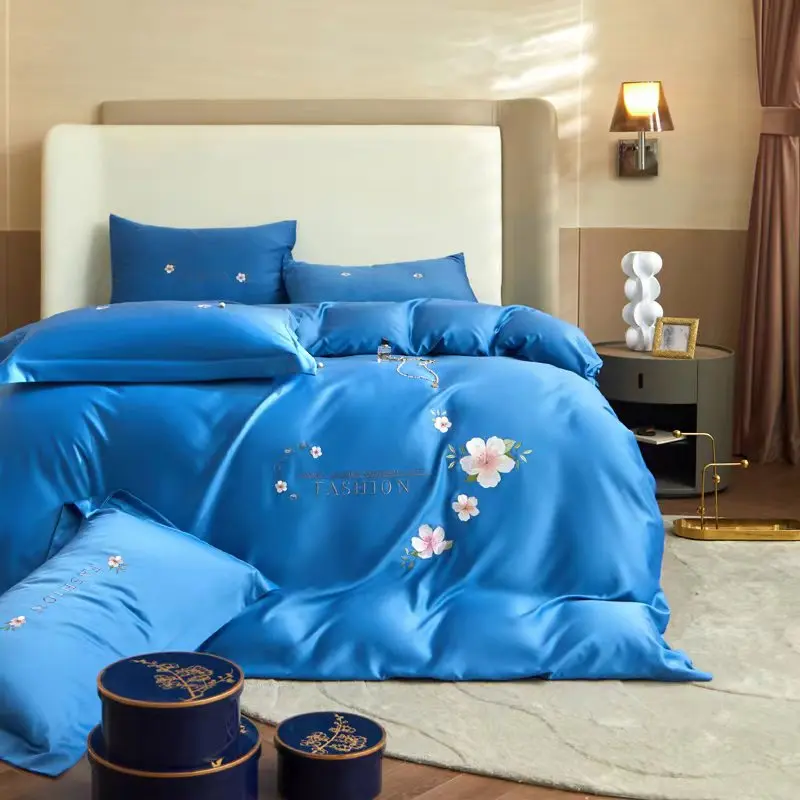 Modern Luxury Designer Summer 100% Washed Silk Bed Sheets 4 Pieces Quilt Bed Comforter Cotton Duvet Cover Bedding Set