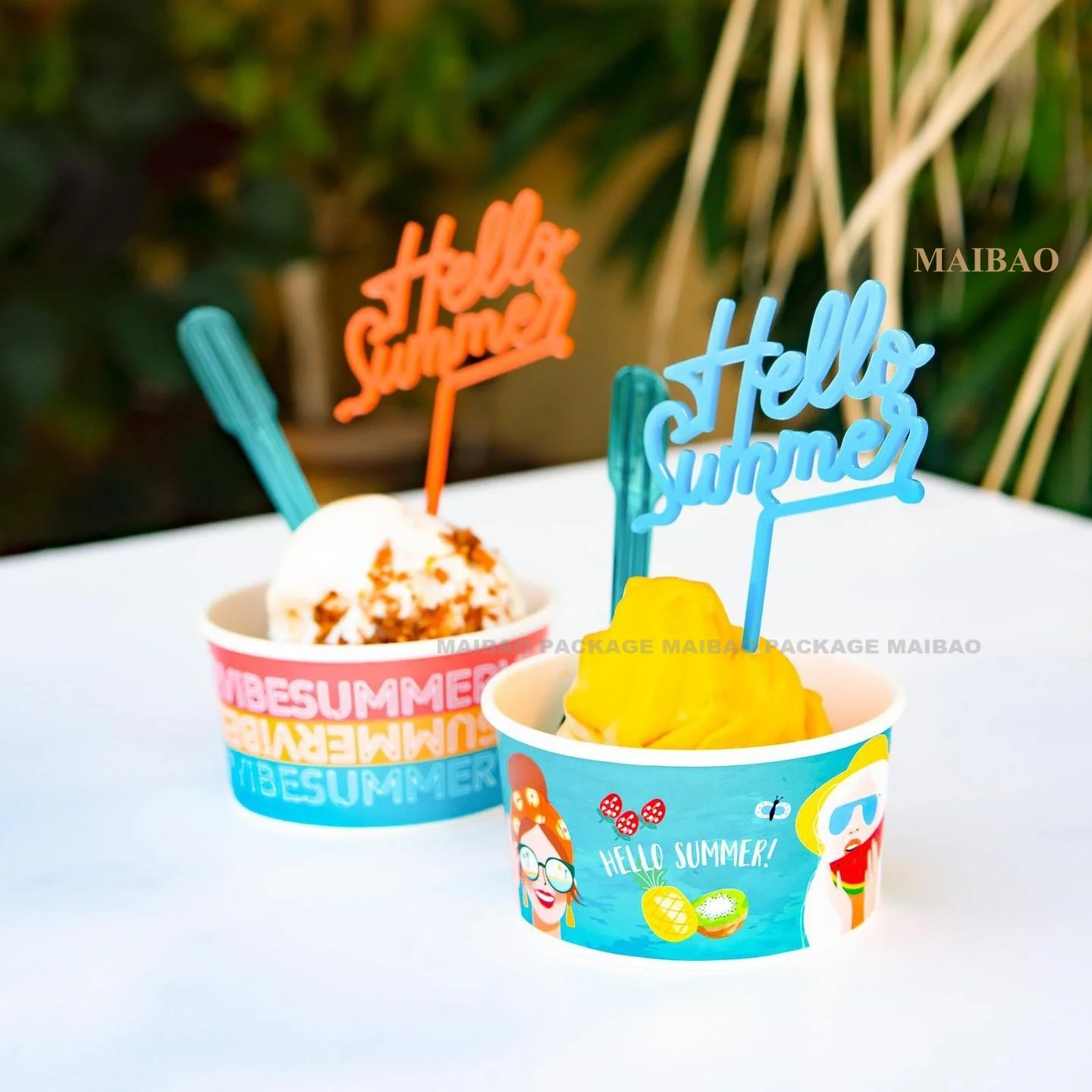 Custom Logo Printed Ice Cream Cup Frozen Yogurt Gelato Bowls 3/4/5/8/12/16oz Disposable Single Wall Paper Cup With Lid And Spoon