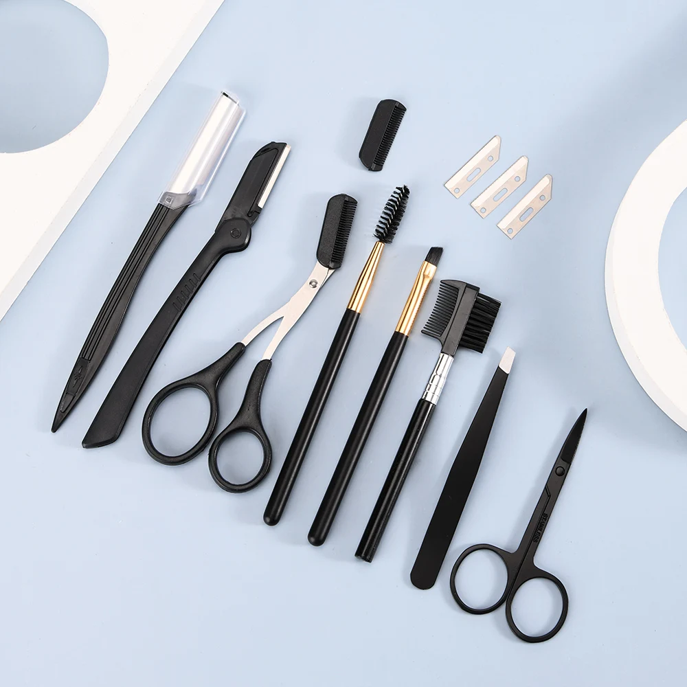 Eyebrow Razor Kit 12 Pcs Tool Face Razors for Women Eyebrow Grooming Set Eyebrow Scissors with Comb Razor Blade Refills