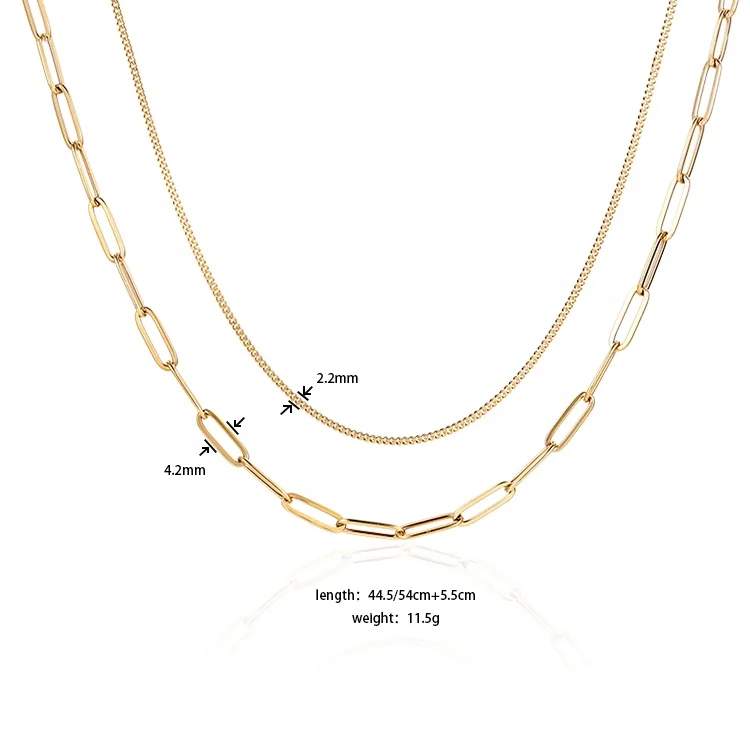 Из нержавеющей стали ювелирные изделия из жемчуга для женщин 18K золото Колье скрепки ссылка Двойной слоистых цепи