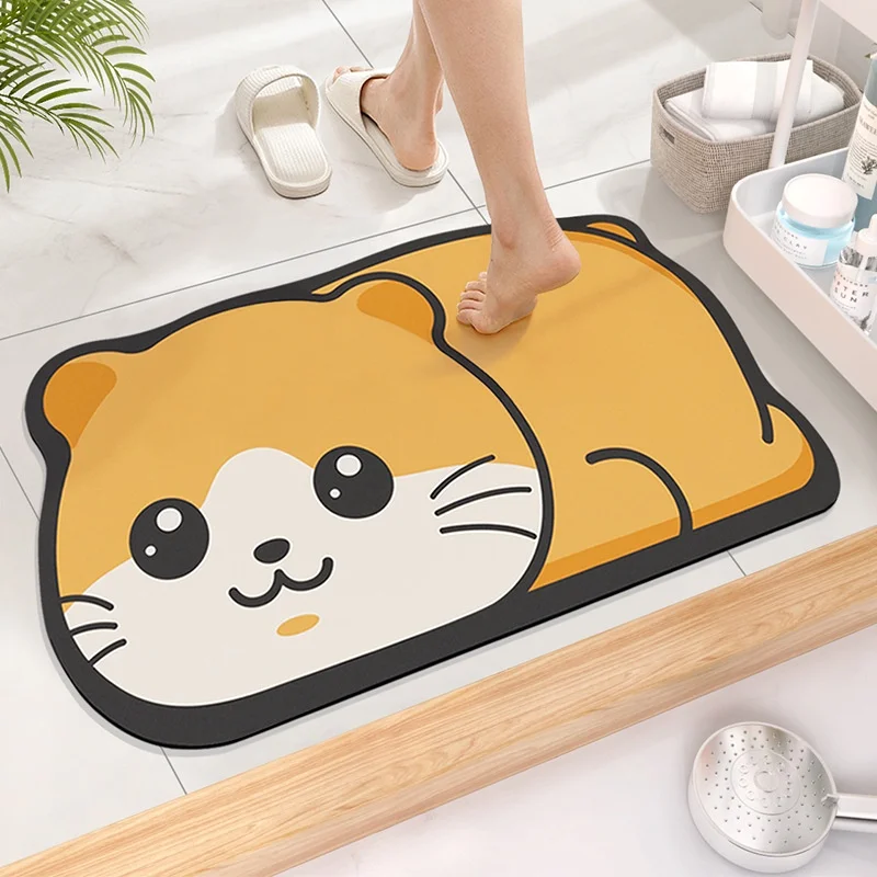 Cartoon Animal 40x60cm Quick-Dry Bath Mat Non-Slip & Super Absorbent Versatile Use for Home & Kitchen-Oval Washable for Bathroom