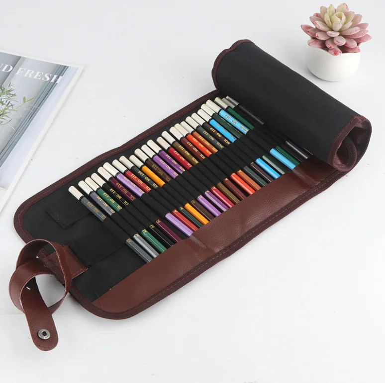 Black Color School Pencil Case Roll 36/48 Holes Penal Pencilcase Canvas Pen Case Bag for Girls Boy Stationery Pouch