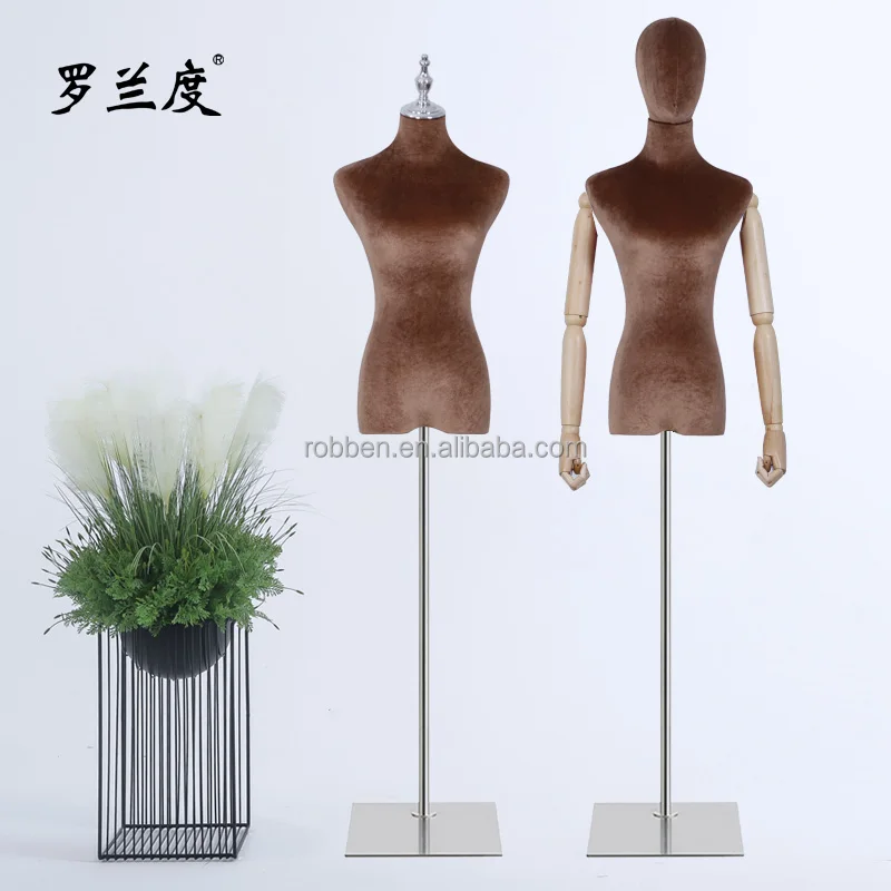 Luxury Black Velvet Wedding Dress Mannequin Female Mannequin Torso Dress Form with Wooden Tripod Base Stand