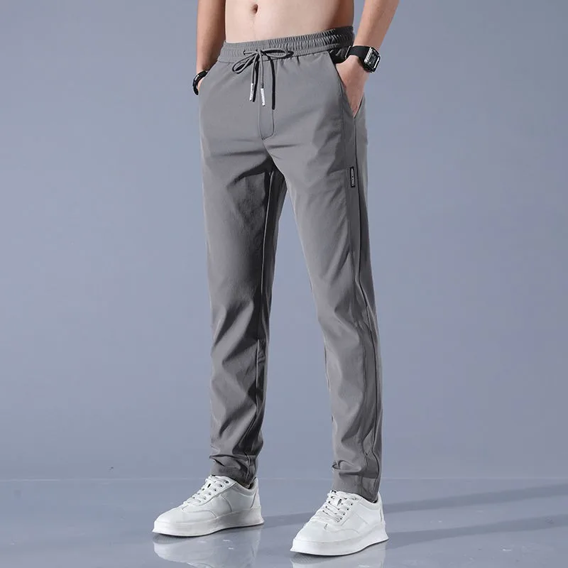 Men Fast Dry Stretch Pants Ice Silk Trousers Solid Color Mid-waist Loose Breathable Straight-leg Casual Pants Thin Sports Pants