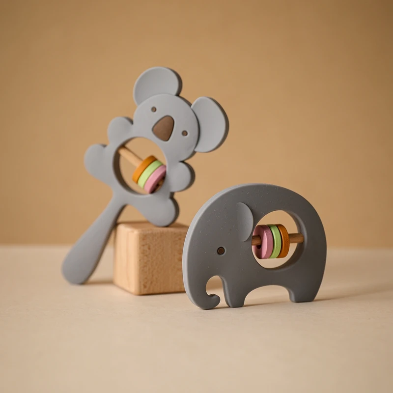 Детский силиконовый Прорезыватель для зубов коала, погремушка в виде слона, детский Прорезыватель для зубов, оптовая продажа